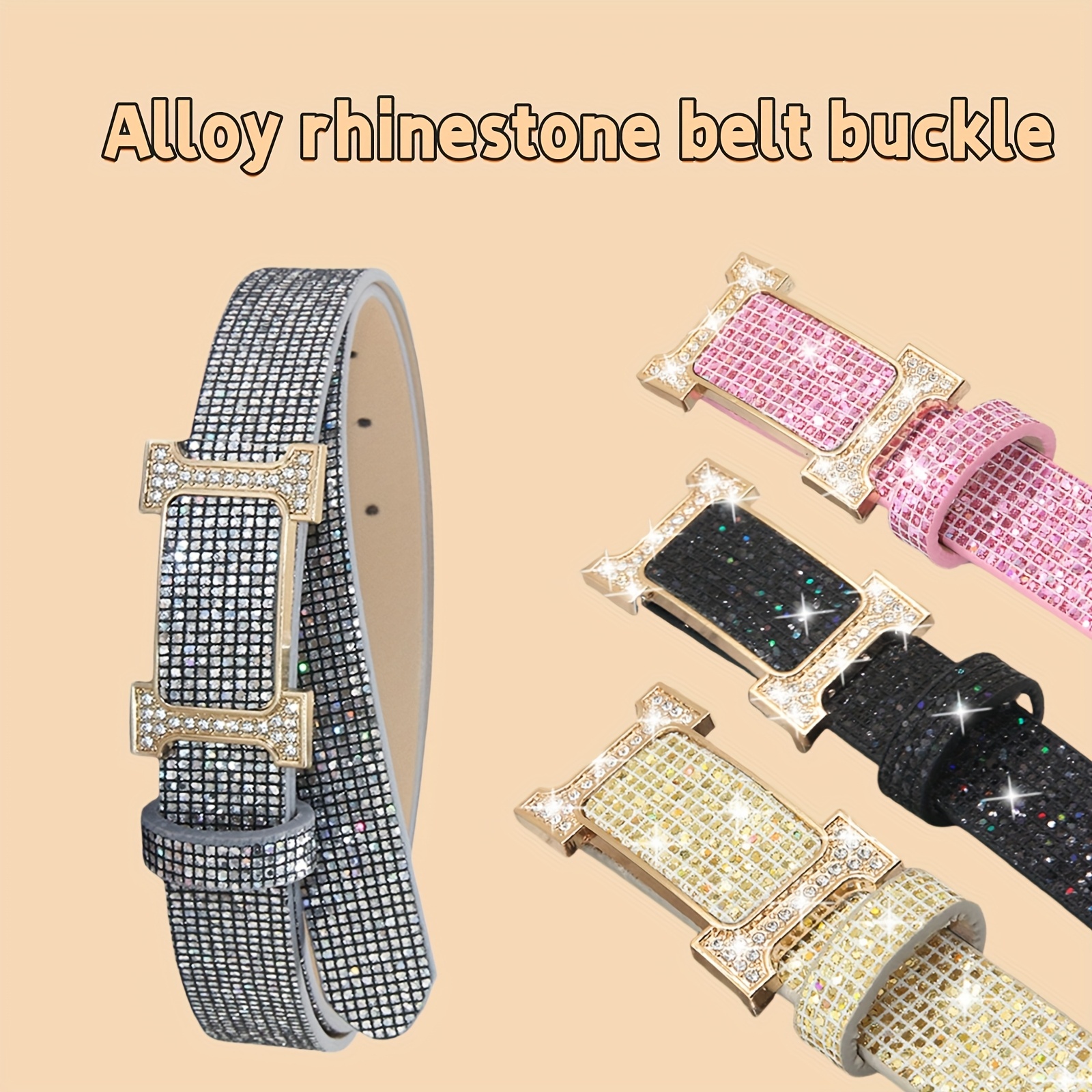 Women's Rhinestone PU Belt Glamorous Waist Cinch for Jeans & Pants